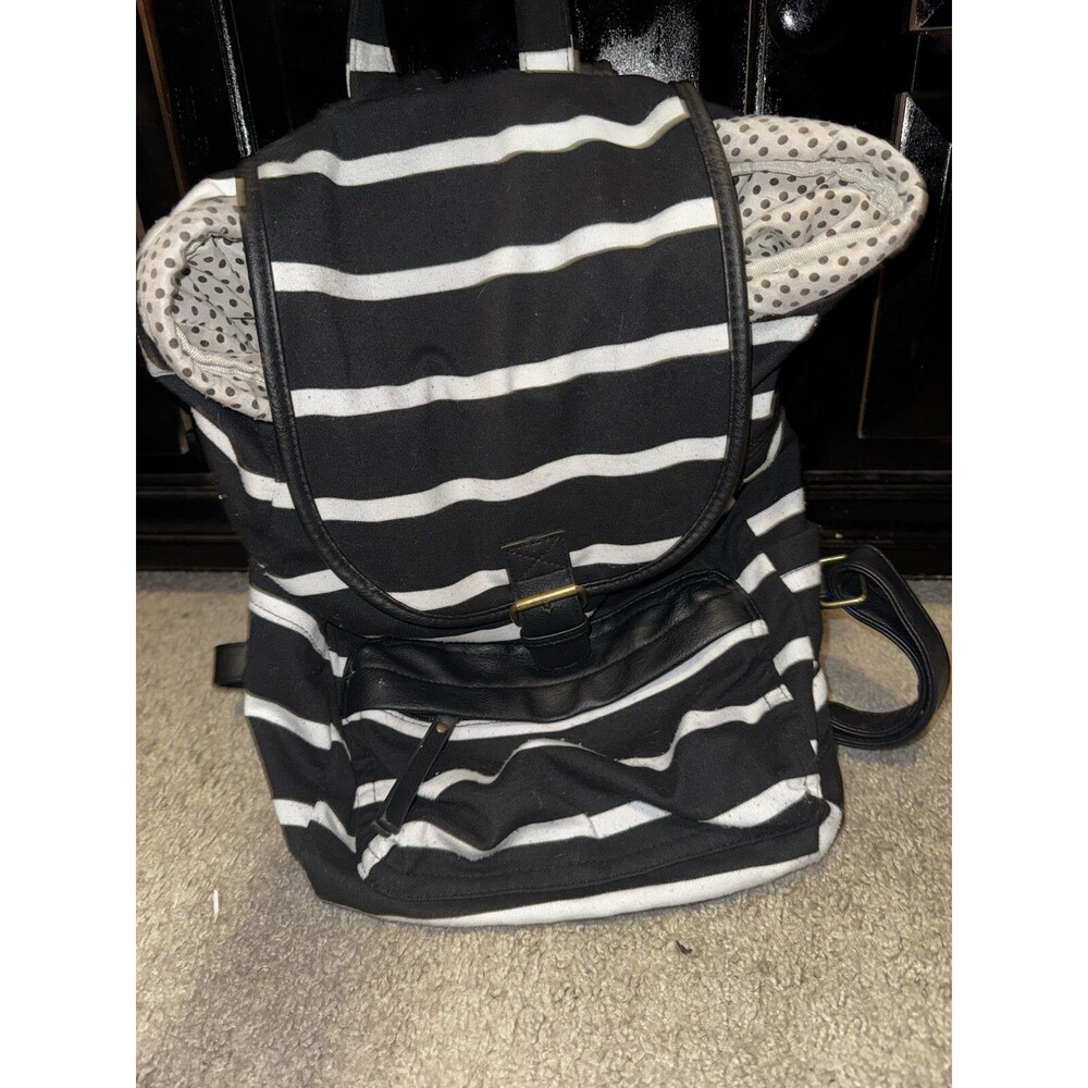 Madden Girl Black/White Striped Backpack Faux Leather School Work